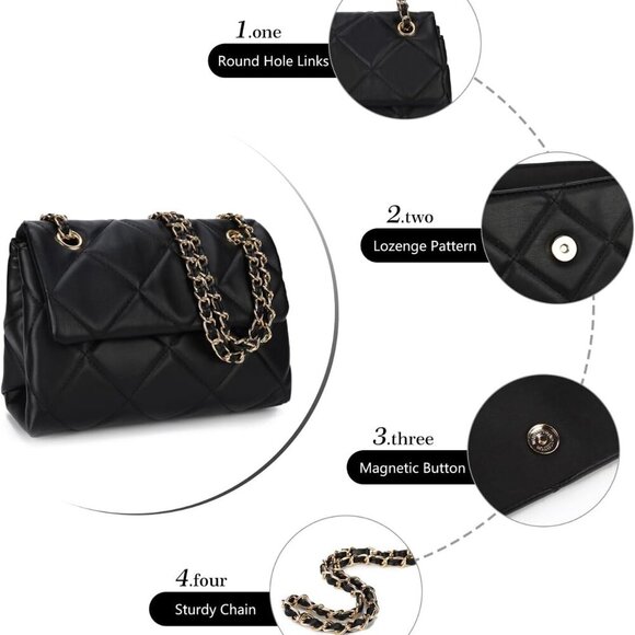 Quilted Crossbody Purses for Women Small Ladies Shoulder Bags with Chain Trendy - Picture 4 of 6